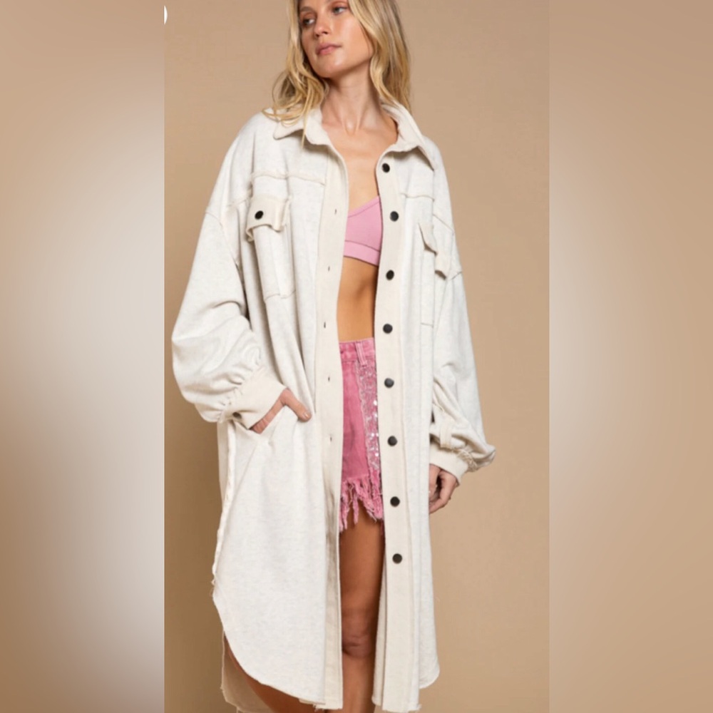 POL Maxi Shacket in Oatmeal